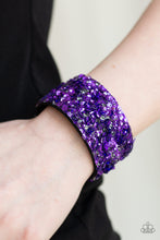 Load image into Gallery viewer, Paparazzi Starry Sequins - Purple Sequins - Black Suede - Wrap / Snap Bracelet - $5 Jewelry With Ashley Swint