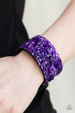 Paparazzi Starry Sequins - Purple Sequins - Black Suede - Wrap / Snap Bracelet - $5 Jewelry With Ashley Swint