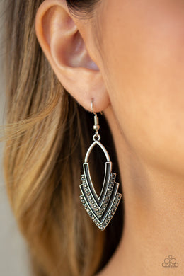 Paparazzi Tour de Force - Silver - Hematite Rhinestones - Antiqued Silver Frame - Earrings - $5 Jewelry With Ashley Swint
