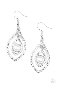 Paparazzi Breaking Glass Ceilings - White Pearl - Silver Earrings - $5 Jewelry With Ashley Swint