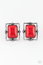 Load image into Gallery viewer, Paparazzi Center STAGECOACH - Red Stone - Silver Frame - Earrings - $5 Jewelry With Ashley Swint
