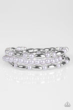 Load image into Gallery viewer, Paparazzi Chic Contender - Silver Pearls - White Rhinestones - Set of 3 Bracelets - $5 Jewelry With Ashley Swint