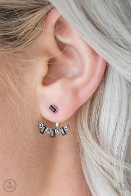 Paparazzi Courageously Cosmo - Black Emerald Cut Rhinestones - Double Sided Earrings - $5 Jewelry With Ashley Swint