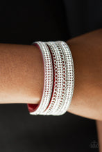 Load image into Gallery viewer, Paparazzi Dangerously Drama Queen - Red Suede Band - White Rhinestones - Silver Chains - Wrap / Snap Bracelet - $5 Jewelry With Ashley Swint