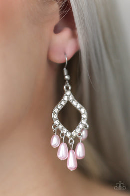 Paparazzi Divinely Diamond - Pink Fringe - White Rhinestones - Silver Earrings - $5 Jewelry With Ashley Swint