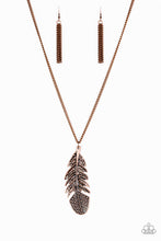 Load image into Gallery viewer, Paparazzi Free Bird - Copper - Feather Necklace and matching Earrings - $5 Jewelry With Ashley Swint
