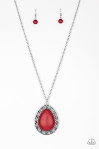 Paparazzi Full Frontier - Red - Stone Teardrop - Necklace and matching Earrings - $5 Jewelry with Ashley Swint