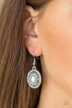 Load image into Gallery viewer, Paparazzi Good LUXE To You! - Blue - Pearly Bead - Silver Frame - White Rhinestones - Earrings - $5 Jewelry With Ashley Swint