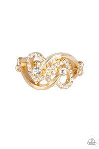 Paparazzi Have The World On A HEART-String - Gold - White Rhinestones - Ring - $5 Jewelry With Ashley Swint