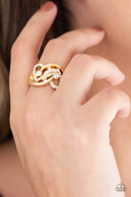 Load image into Gallery viewer, Paparazzi Have The World On A HEART-String - Gold - White Rhinestones - Ring - $5 Jewelry With Ashley Swint