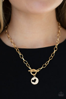 Paparazzi Heartbeat Retreat - Gold - White Rhinestones - Heart Necklace & Earrings - $5 Jewelry With Ashley Swint