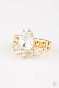 Paparazzi If The Crown Fits - Gold - White Rhinestone - Dainty Band Ring - $5 Jewelry With Ashley Swint