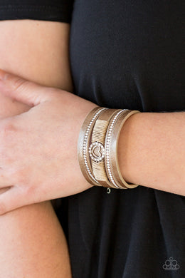 Paparazzi It Takes Heart - Brown Leather - White Rhinestones Bracelet - $5 Jewelry With Ashley Swint
