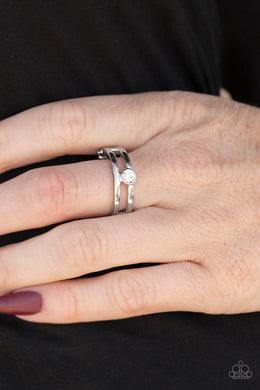 Paparazzi Lead The Line - White - Rhinestone - Dainty Band Ring - $5 Jewelry With Ashley Swint