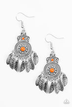 Load image into Gallery viewer, Paparazzi Lower East WILDSIDE - Orange - Silver Ornate Leaves - Earrings - $5 Jewelry With Ashley Swint