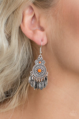 Paparazzi Lower East WILDSIDE - Orange - Silver Ornate Leaves - Earrings - $5 Jewelry With Ashley Swint