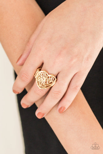 Paparazzi Meet Your MATCHMAKER - Gold - Filigree Heart - Ring - $5 Jewelry with Ashley Swint