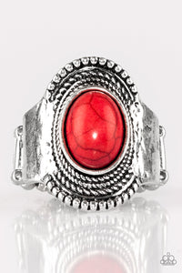 Paparazzi Modern Mesa - Red Stone - Antiqued Rope Texture - Silver Ring - $5 Jewelry With Ashley Swint