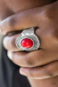 Paparazzi Modern Mesa - Red Stone - Antiqued Rope Texture - Silver Ring - $5 Jewelry With Ashley Swint