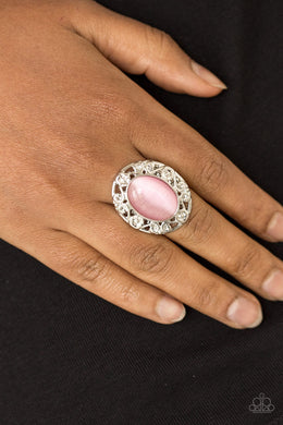 Paparazzi Moonlit Marigold - Pink - Moonstone - Filigree Swirls - Silver Ring - $5 Jewelry with Ashley Swint