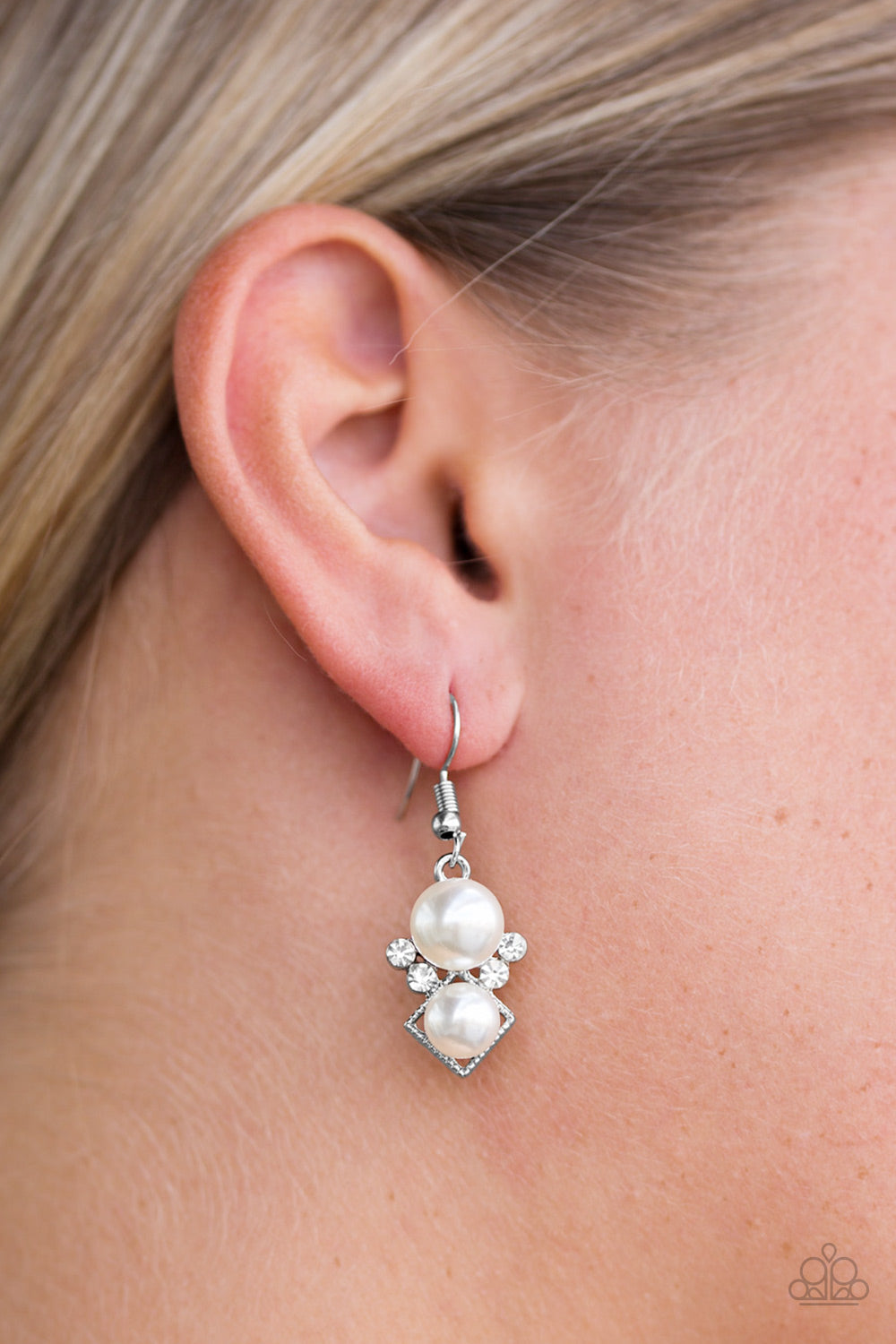Paparazzi Mrs. Gatsby - White Pearls and Rhinestones - Earrings - $5 Jewelry With Ashley Swint