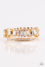 Load image into Gallery viewer, Paparazzi Royal Treasure Chest - Gold - White Emerald Gems and Rhinestones - Dainty Band Ring - $5 Jewelry With Ashley Swint