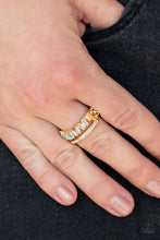 Load image into Gallery viewer, Paparazzi Royal Treasure Chest - Gold - White Emerald Gems and Rhinestones - Dainty Band Ring - $5 Jewelry With Ashley Swint