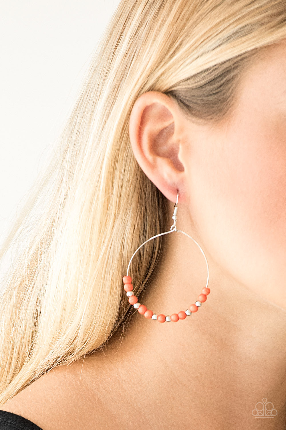 Paparazzi Stone Spa - Orange Stone - Silver Hoop Earrings - $5 Jewelry With Ashley Swint