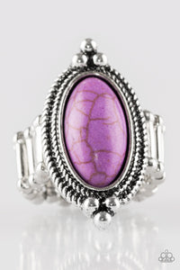 Paparazzi Summer Sandstone - Purple Stone - Silver Studs Frame - Ring - $5 Jewelry With Ashley Swint