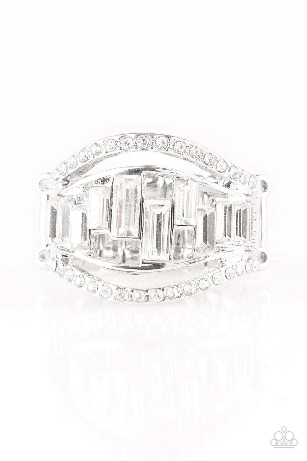 Paparazzi Treasure Chest Charm - White Rhinestones - Emerald Cut - Silver Ring - $5 Jewelry With Ashley Swint