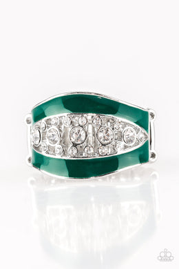 Paparazzi Trending Treasure - Green - White Rhinestones - Silver Ring - $5 Jewelry with Ashley Swint