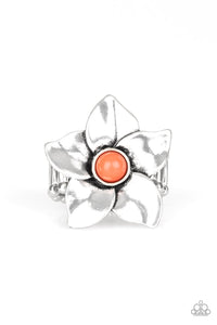 Paparazzi Ask For Flowers - Orange / Coral Beaded Center - Silver Petals - Ring - $5 Jewelry with Ashley Swint