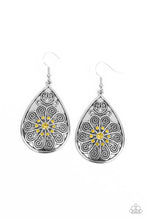 Load image into Gallery viewer, Paparazzi Banquet Bling - Yellow - Embossed Frilly Floral Pattern - Rhinestones - Teardrop Earrings - $5 Jewelry with Ashley Swint