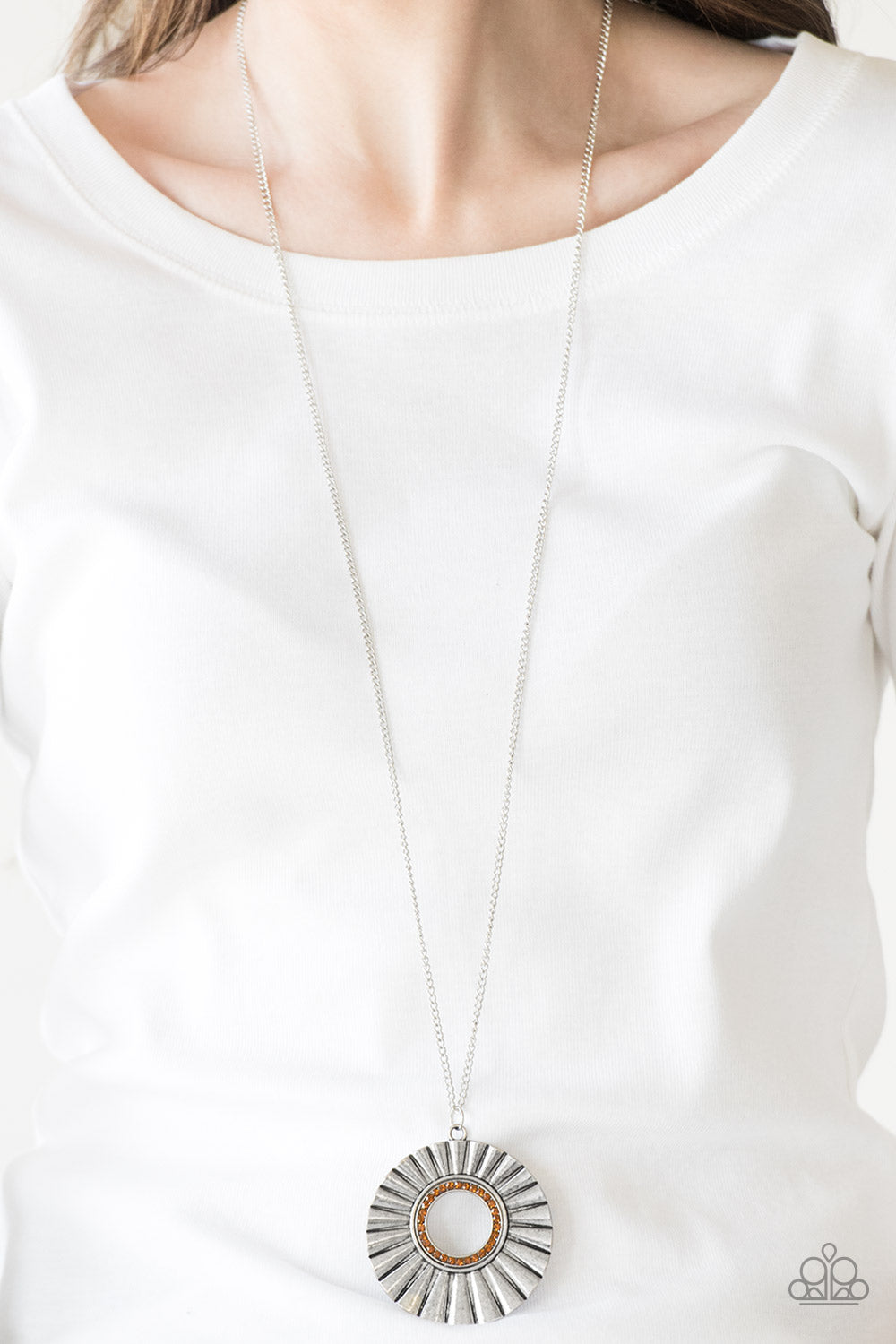 Paparazzi Chicly Centered - Brown - Rhinestones - Silver Necklace and matching Earrings - $5 Jewelry With Ashley Swint