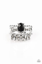 Load image into Gallery viewer, Paparazzi Crowned Victor - Black Gem - White Emerald Cut Hematite Rhinestones - Ring - $5 Jewelry with Ashley Swint