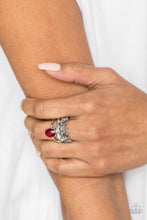 Load image into Gallery viewer, Paparazzi Crowned Victor - Red Gem - White Emerald Cut Hematite Rhinestones - Ring - $5 Jewelry With Ashley Swint