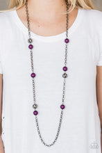 Load image into Gallery viewer, Paparazzi Fashion Fad - Purple Beads - Gunmetal Beads - Gunmetal Chain Necklace and matching Earrings - $5 Jewelry With Ashley Swint