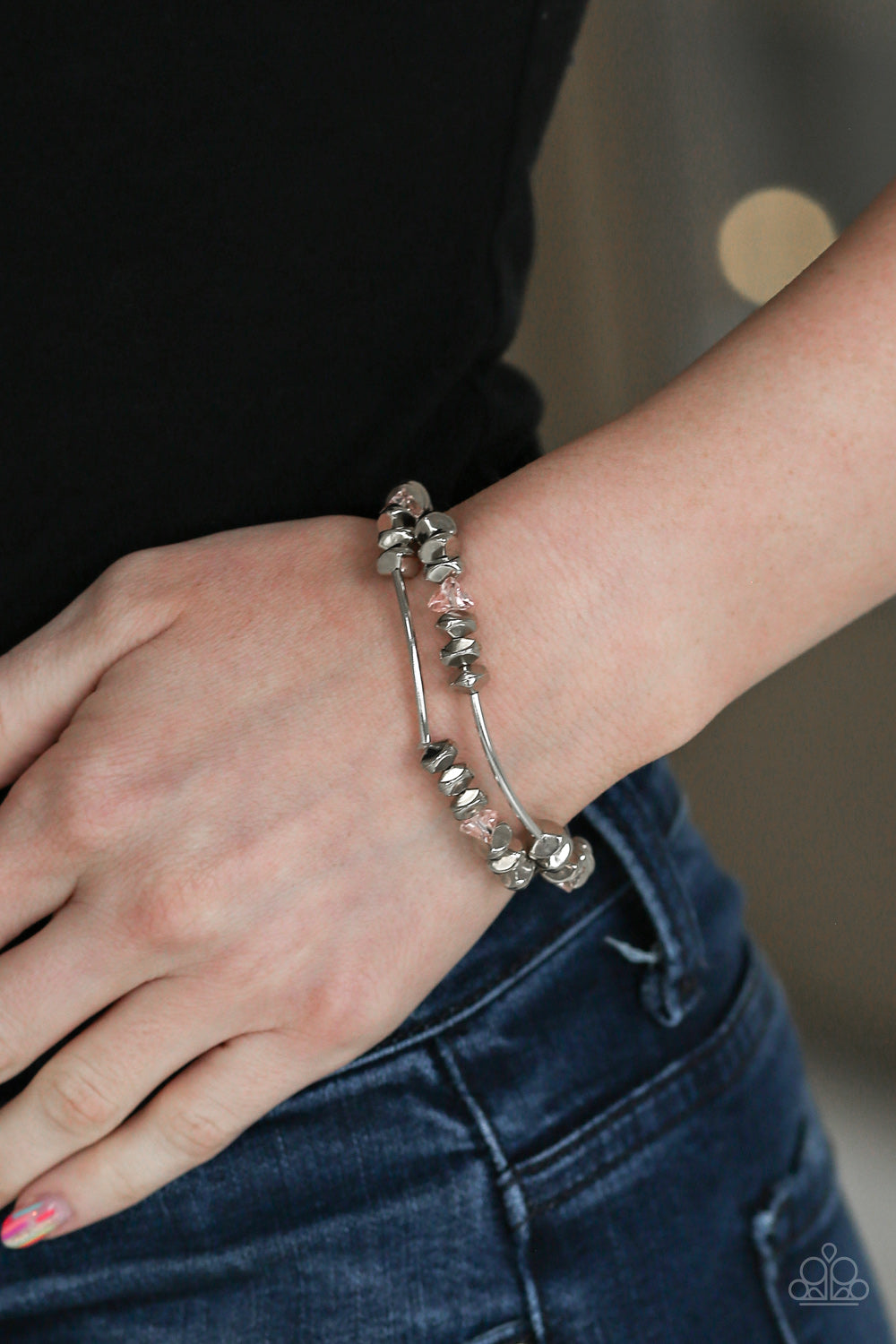 Paparazzi Get The GLOW On The Road - Pink - Silver Stretchy Bands - Bracelets - $5 Jewelry with Ashley Swint