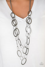 Load image into Gallery viewer, Paparazzi Glimmer Goals - Black Hammered Gunmetal Hoops - Necklace and matching Earrings - $5 Jewelry With Ashley Swint