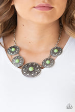 Load image into Gallery viewer, Paparazzi Hey, SOL Sister - Green Bead - Sunburst Silver Necklace &amp; Earrings - $5 Jewelry With Ashley Swint
