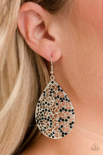 Load image into Gallery viewer, Paparazzi Hustle and Bustle - Black Rhinestones - Silver Teardrop Earrings - $5 Jewelry With Ashley Swint