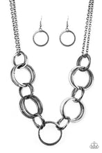 Load image into Gallery viewer, Paparazzi Jump Into The Ring - Black - Gunmetal Double Chain Necklace and matching Earrings - $5 Jewelry With Ashley Swint