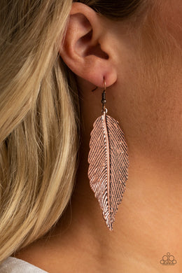 Paparazzi Lookin For A FLIGHT - Copper - Rhinestones - Etched and Embossed Feather Earrings - $5 Jewelry With Ashley Swint