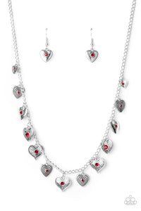 Paparazzi Lovely Lockets - Red - Silver Hearts - Necklace & Earrings - $5 Jewelry with Ashley Swint