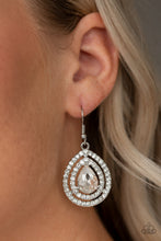Load image into Gallery viewer, Paparazzi Millionaire Debonair - White Rhinestones - Silver Teardrop Earrings - $5 Jewelry With Ashley Swint