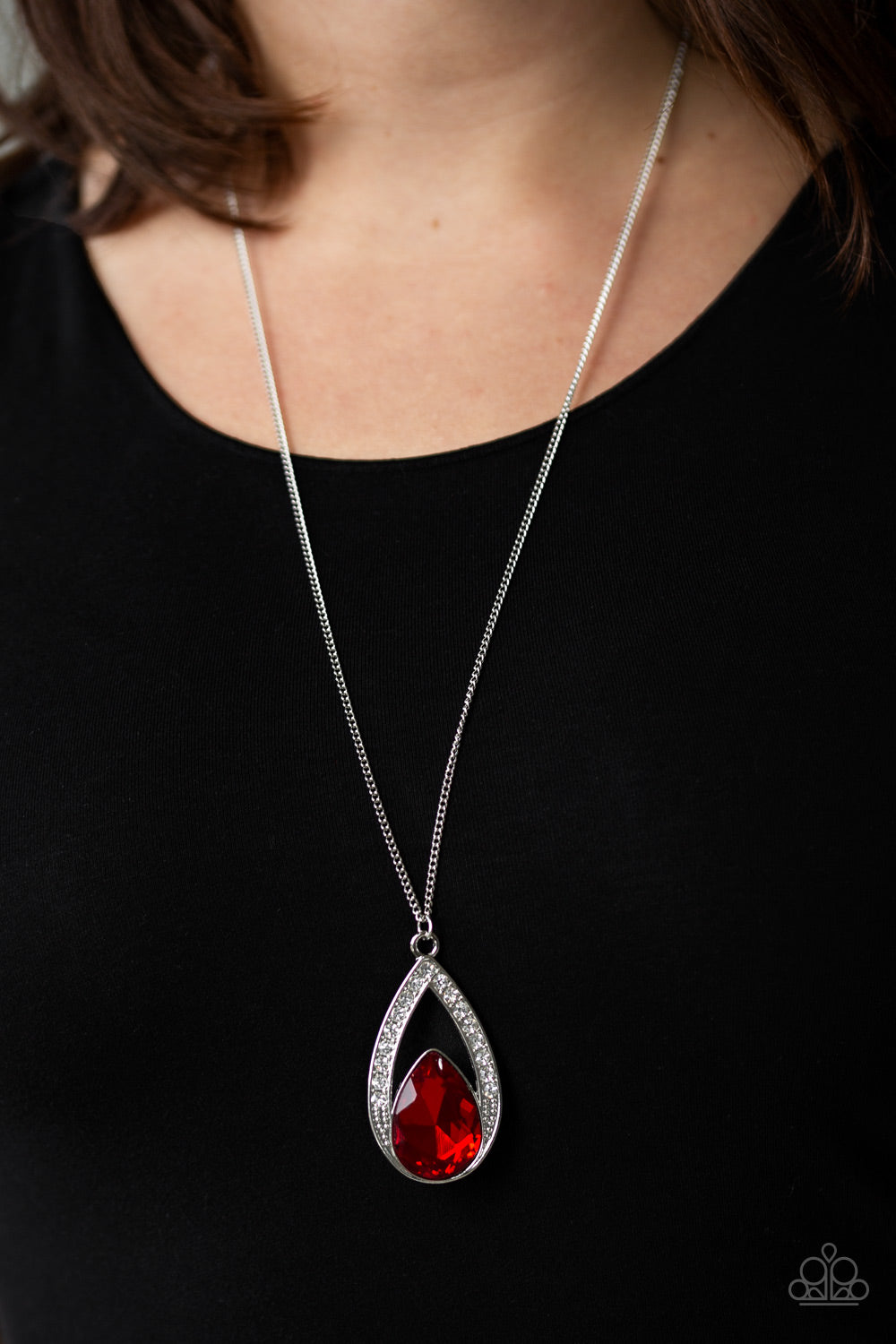 Paparazzi Notorious Noble - Red Teardrop Gem - White Rhinestones - Necklace & Earrings - $5 Jewelry with Ashley Swint