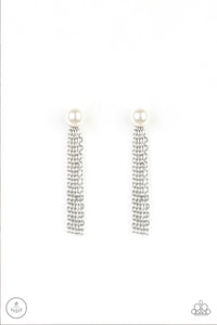 Paparazzi Rebel Refinement - White Pearl - Silver Double Sided Tasseled Earrings - $5 Jewelry With Ashley Swint