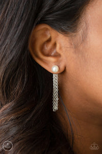 Paparazzi Rebel Refinement - White Pearl - Silver Double Sided Tasseled Earrings - $5 Jewelry With Ashley Swint