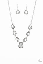 Load image into Gallery viewer, Paparazzi Socialite Social - White - Silver Ornate Teardrop Gems - Necklace &amp; Earrings - $5 Jewelry with Ashley Swint