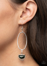 Load image into Gallery viewer, Paparazzi SOL Purpose - Green Stone - Silver Sunburst Charm - Earrings - $5 Jewelry with Ashley Swint